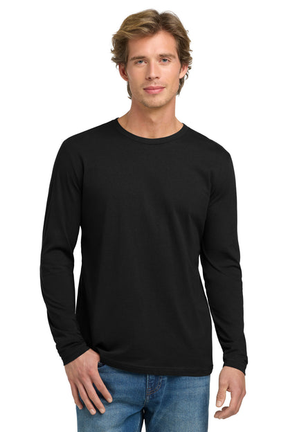 Front View of Black Next Level Apparel Cotton Long Sleeve Tee. NL3601 plain