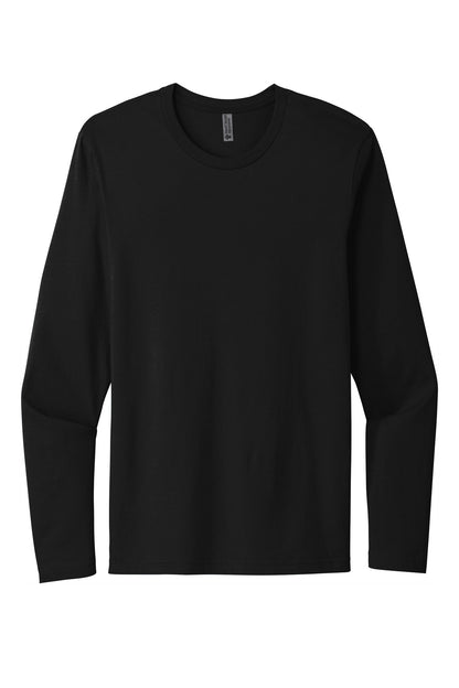Front View of Black Next Level Apparel Cotton Long Sleeve Tee. NL3601 plain