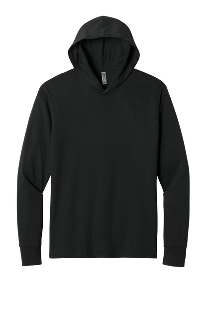 Front View of Black Next Level Apparel CVC Long Sleeve Hoodie NL6221 plain
