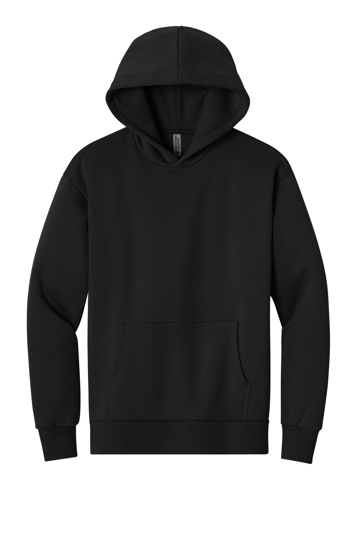 Front View of Black Next Level Apparel Heavyweight Hoodie NL9307 plain