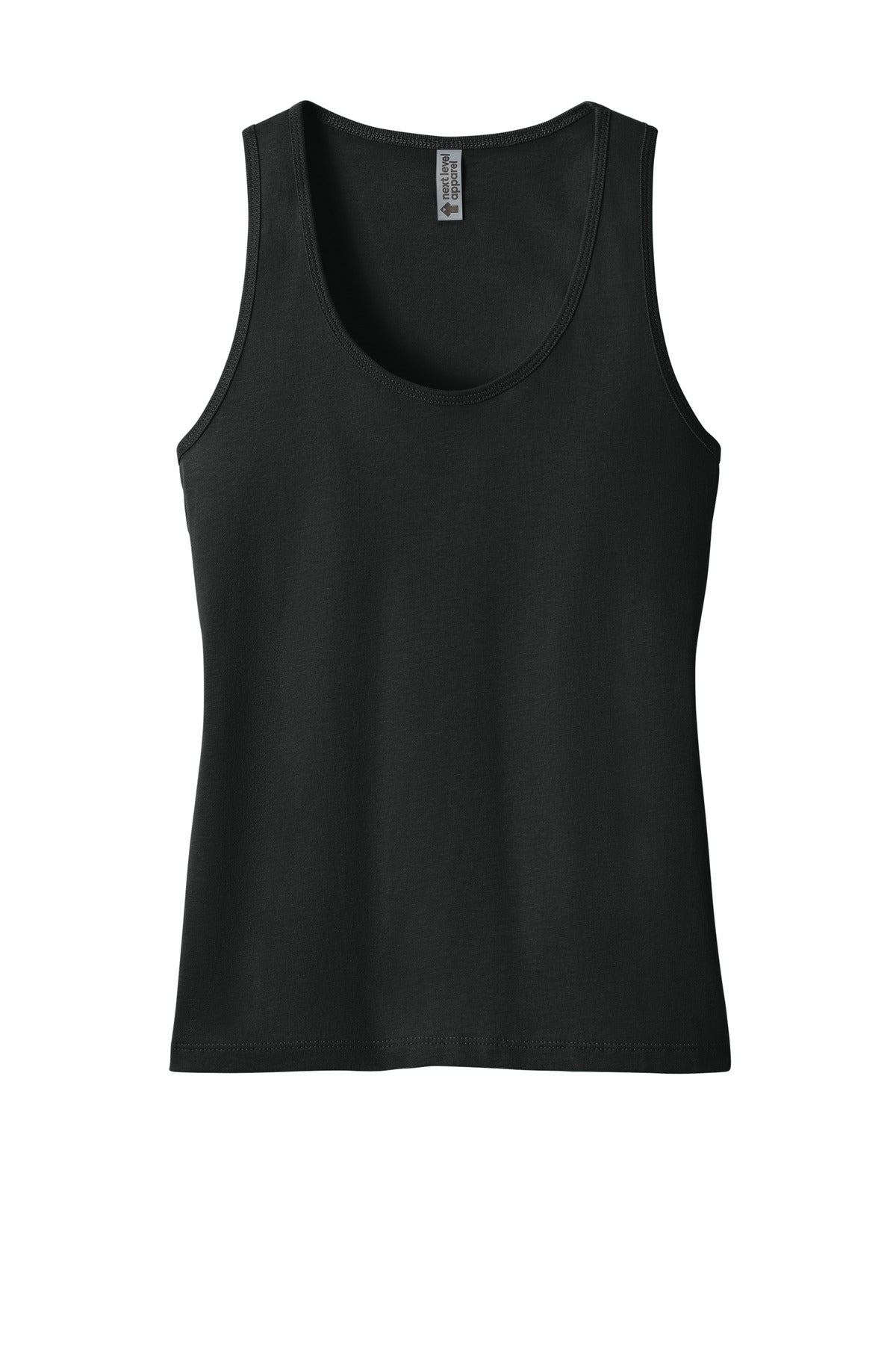 Front View of Black Next Level Apparel Women's Cotton Tank NL3933 plain