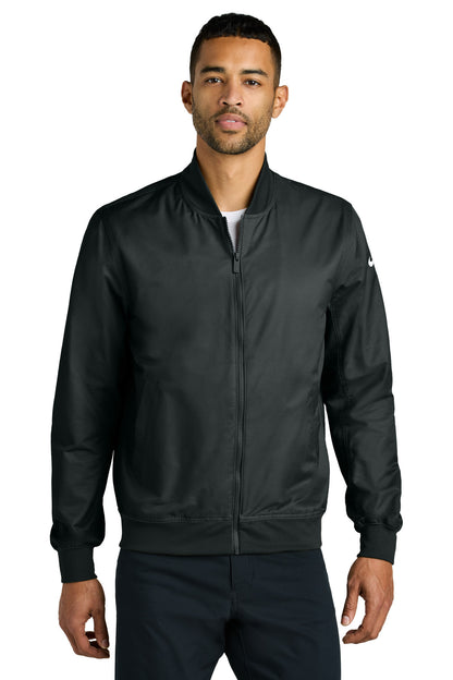 Front View of Black Nike Bomber Jacket NKFQ4759 plain