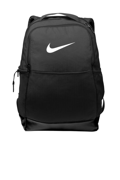 Front View of Black Nike Brasilia Medium Backpack NKDH7709 plain