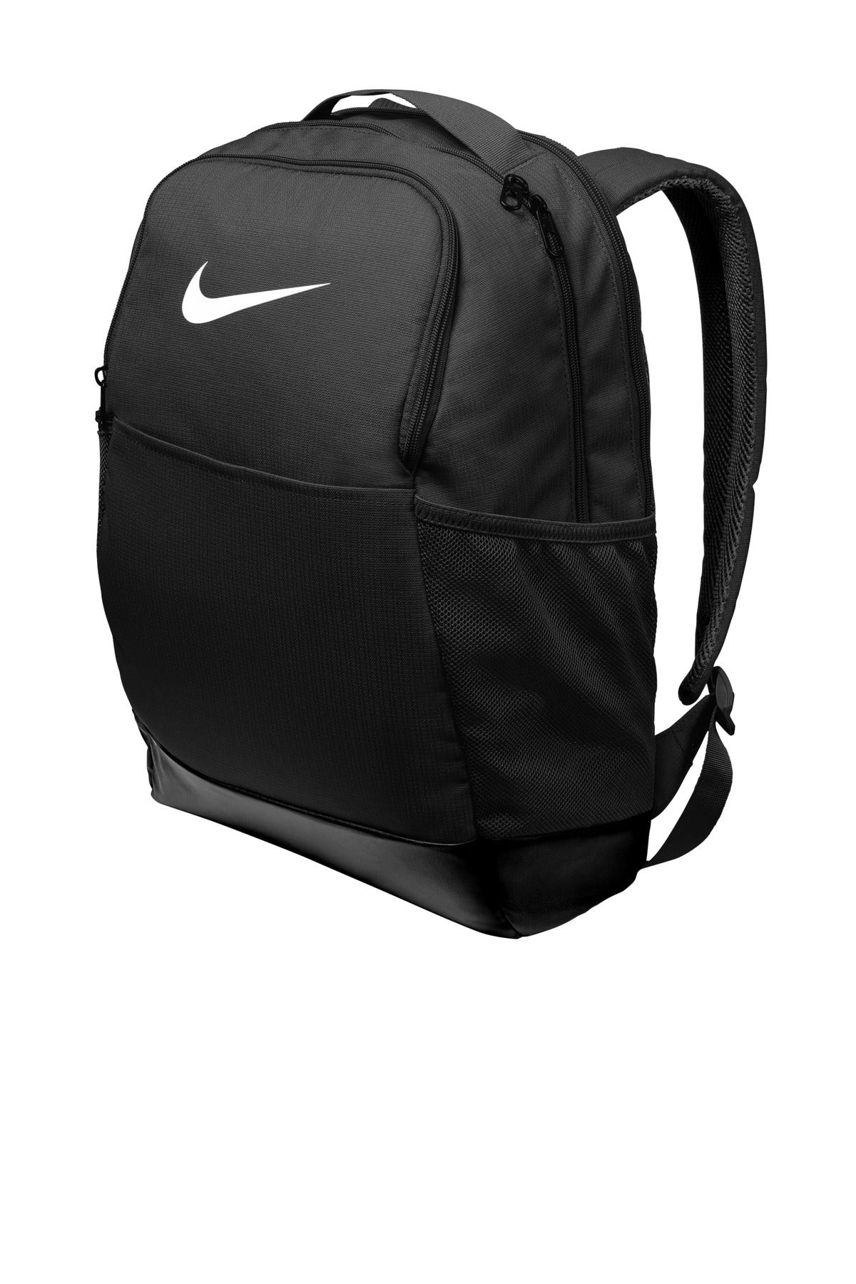 Front View of Black Nike Brasilia Medium Backpack NKDH7709 plain