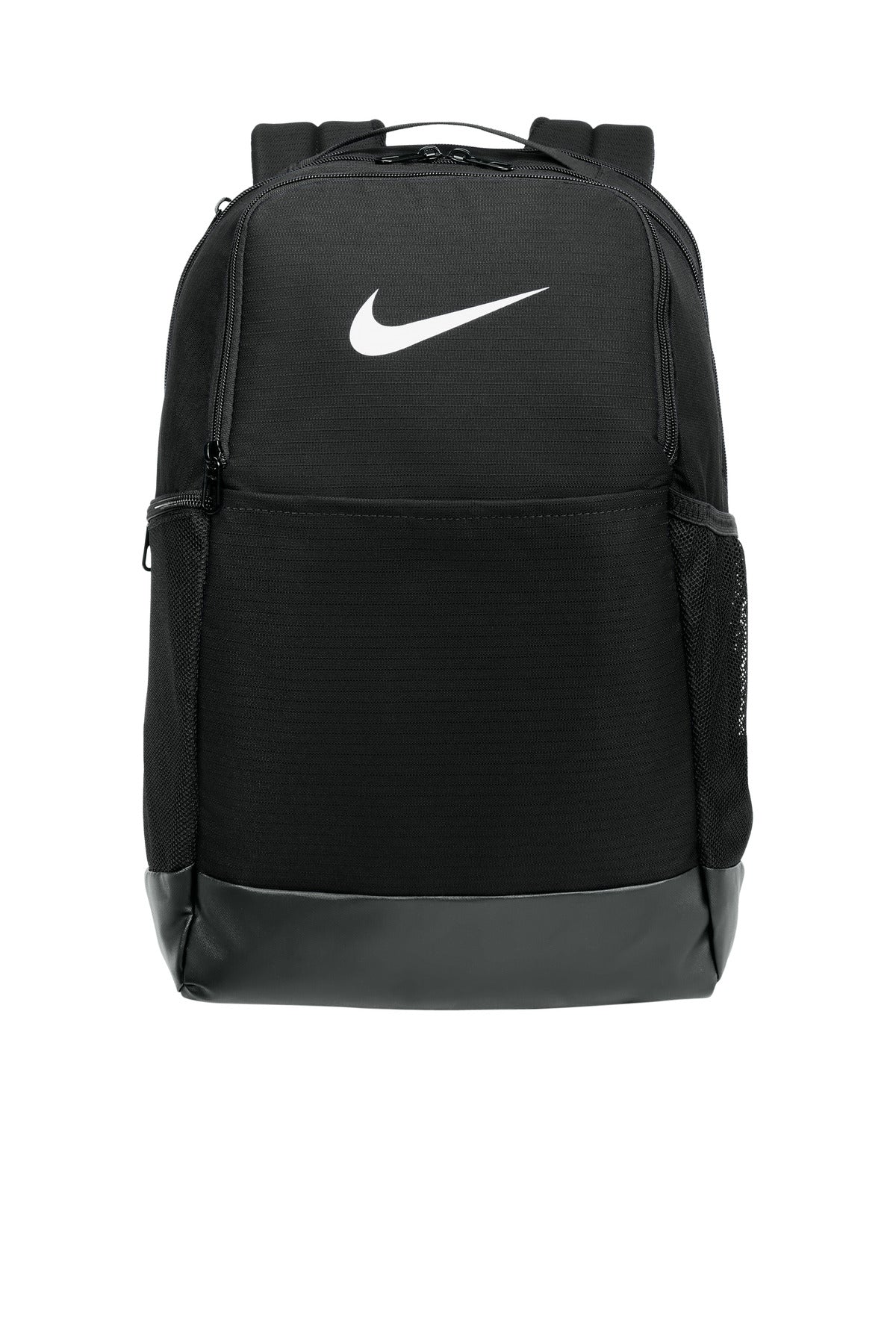 Front View of Black Nike Brasilia Medium Backpack NKDH7709 plain