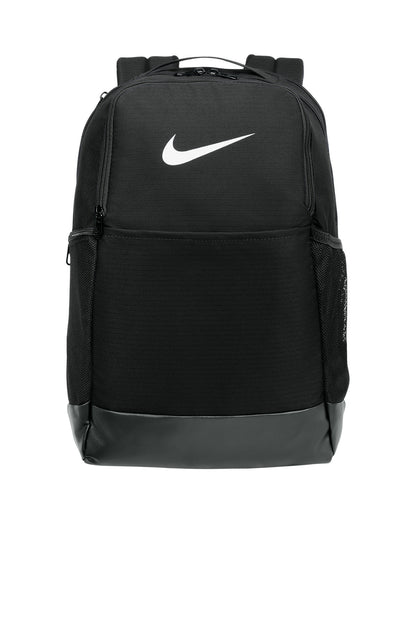 Front View of Black Nike Brasilia Medium Backpack NKDH7709 plain