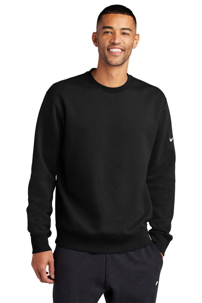 Front View of Black Nike Club Fleece Sleeve Swoosh Crew NKFD9863 plain