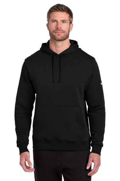 Front View of Black Nike Club Fleece Sleeve Swoosh Pullover Hoodie NKDR1499 plain
