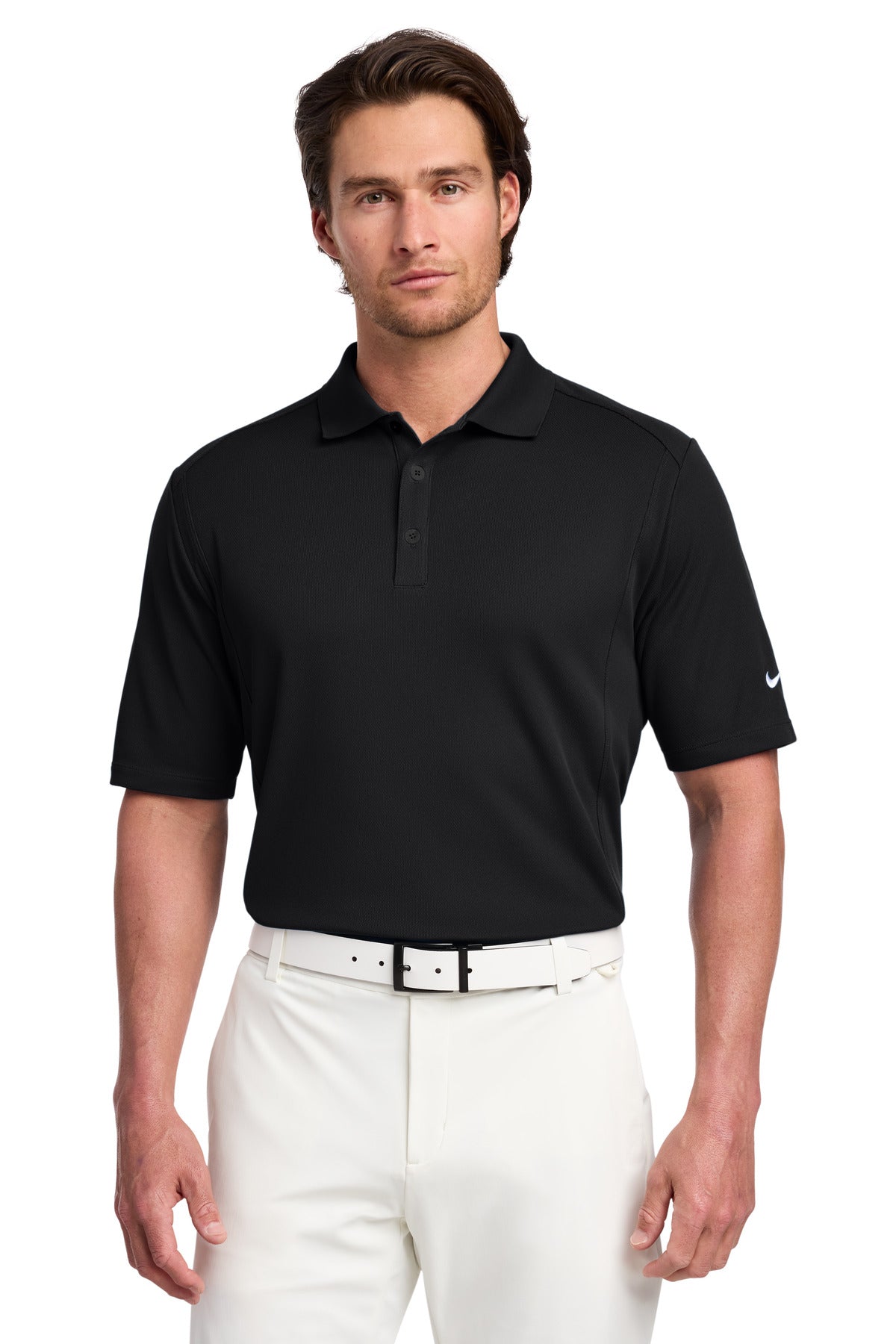 Front View of Black Nike Dri-FIT Classic Polo. 267020 plain