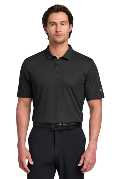 Front View of Black Nike Dri-FIT Embossed Tri-Blade Polo. 838964 plain