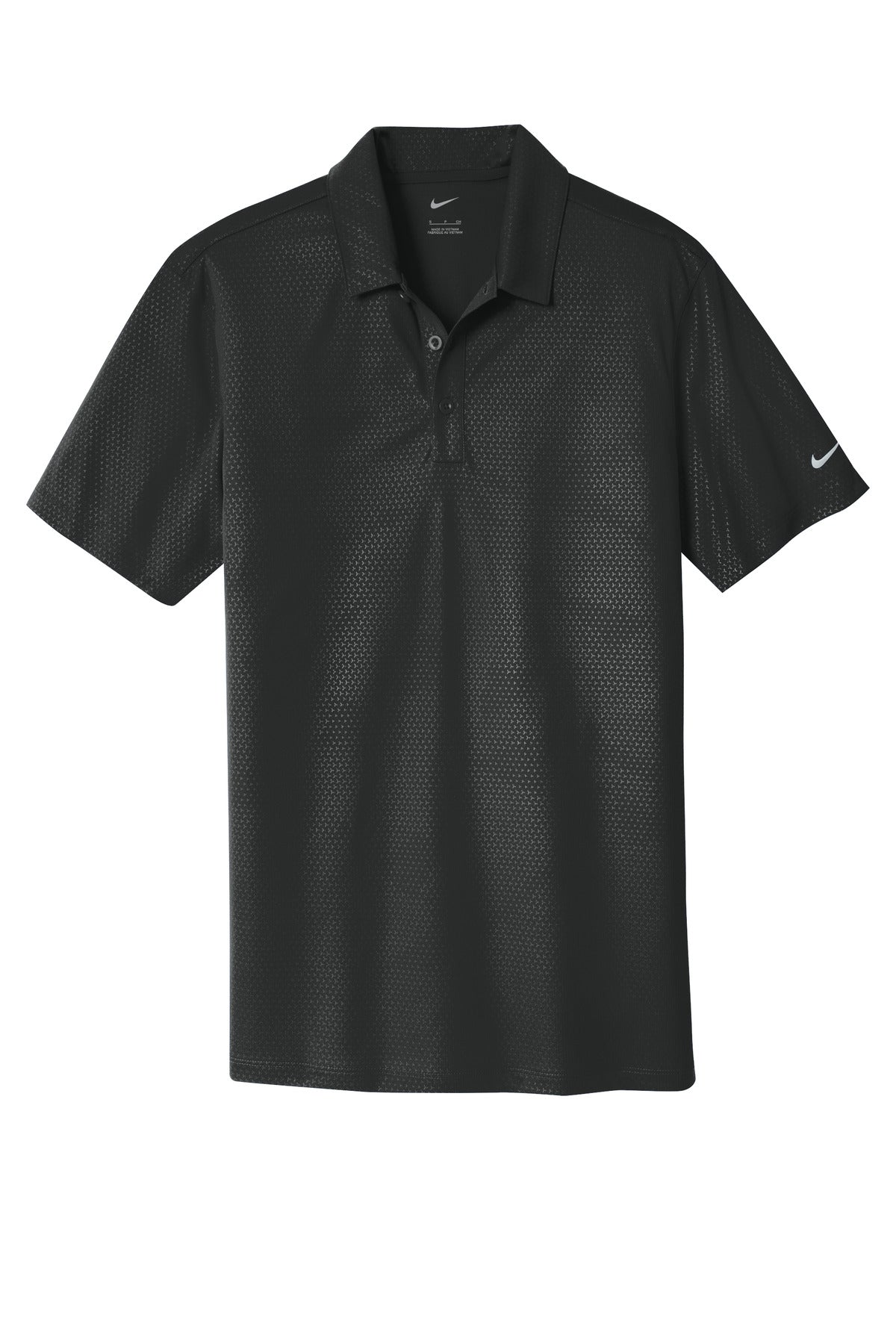 Front View of Black Nike Dri-FIT Embossed Tri-Blade Polo. 838964 plain