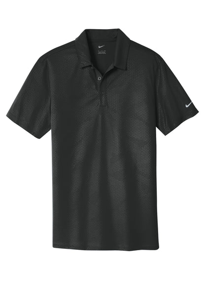 Front View of Black Nike Dri-FIT Embossed Tri-Blade Polo. 838964 plain