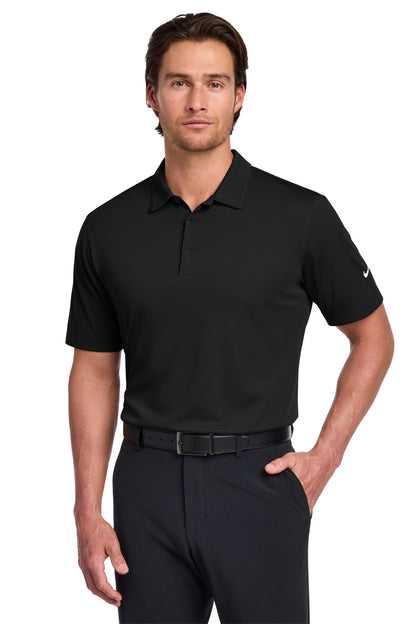 Front View of Black Nike Dri-FIT Vertical Mesh Polo. 637167 plain