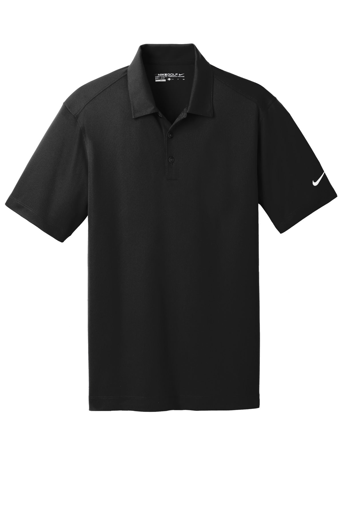 Front View of Black Nike Dri-FIT Vertical Mesh Polo. 637167 plain