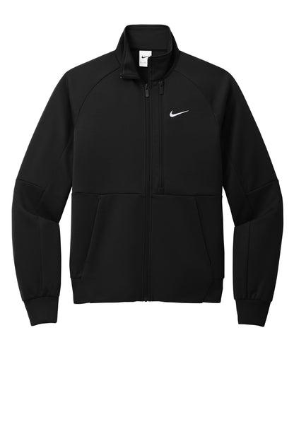 Front View of Black Nike Full-Zip Chest Swoosh Jacket NKFD9891 plain