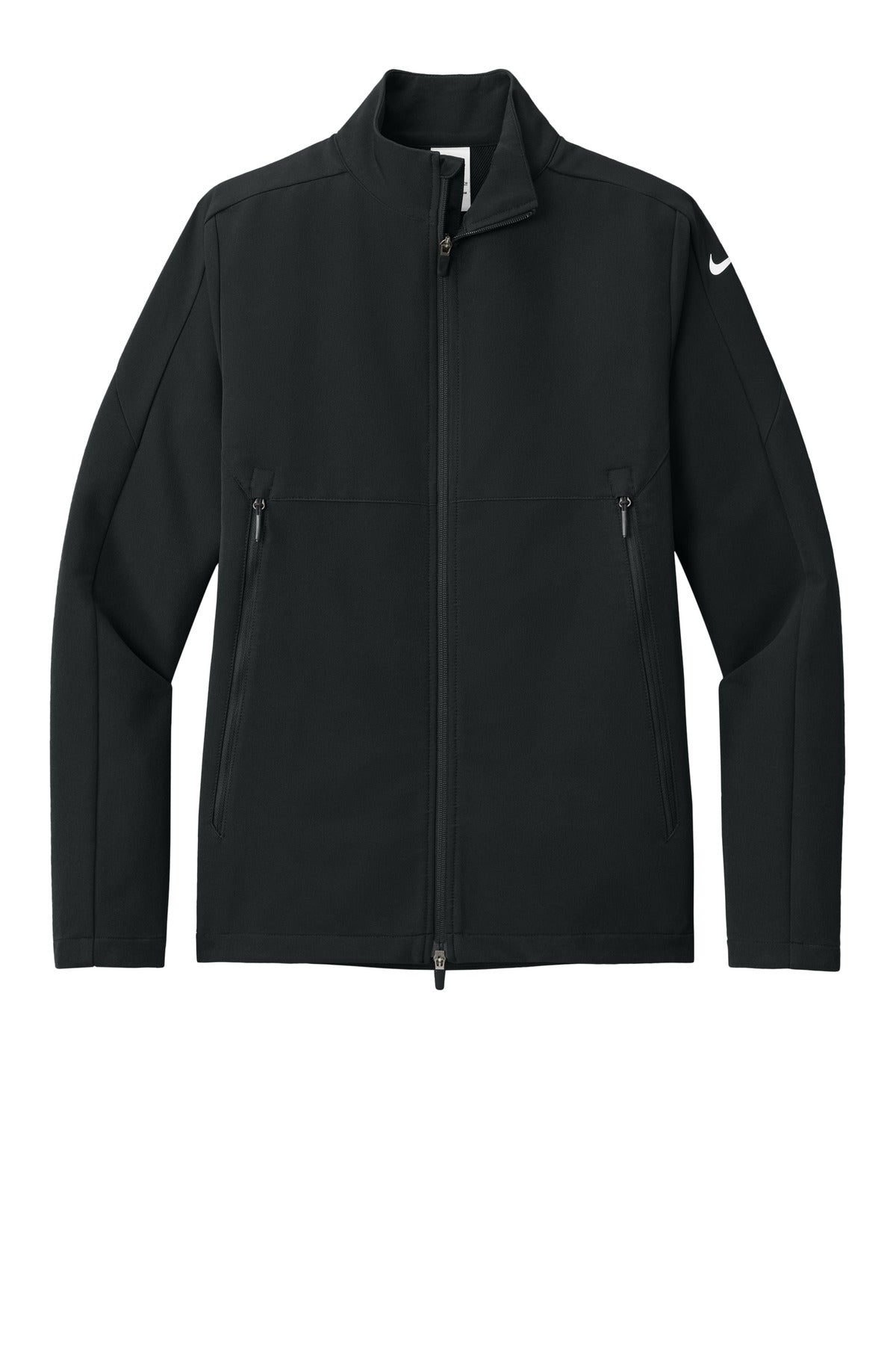 Front View of Black Nike Full-Zip Soft Shell Jacket NKHM7926 plain