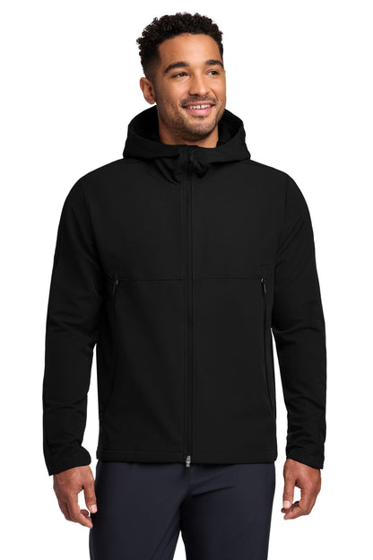 Front View of Black Nike Hooded Soft Shell Jacket NKDR1543 plain