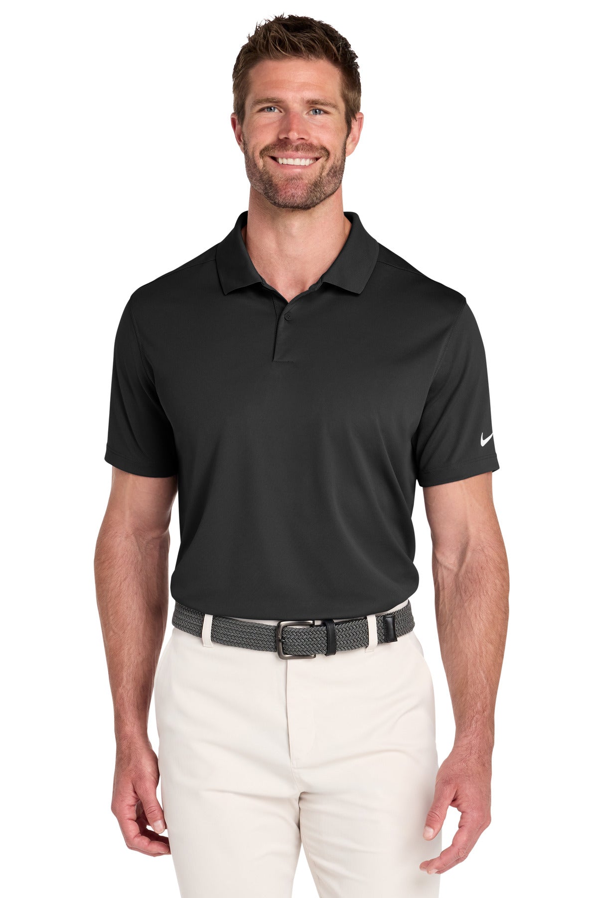 Front View of Black Nike Victory Solid Polo NKDX6684 plain