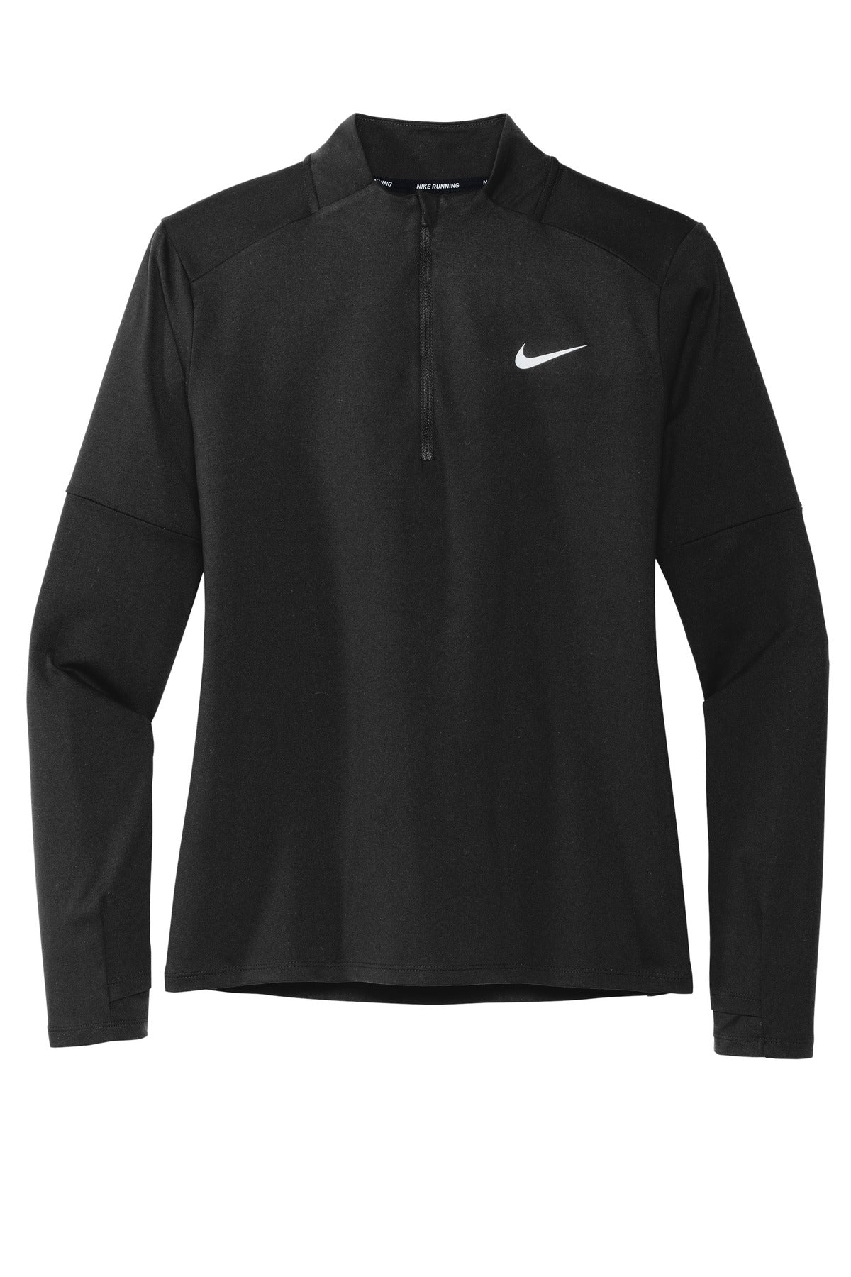 Front View of Black Nike Women's Dri-FIT Element 1/2-Zip Top NKDH4951 plain