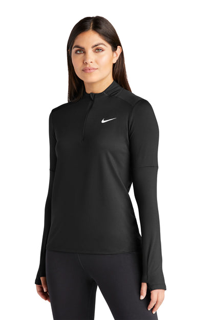 Front View of Black Nike Women's Dri-FIT Element 1/2-Zip Top NKDH4951 plain