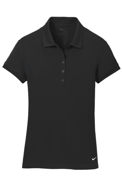 Front View of Black Nike Women's Dri-FIT Solid Icon Pique Modern Fit Polo. 746100 plain