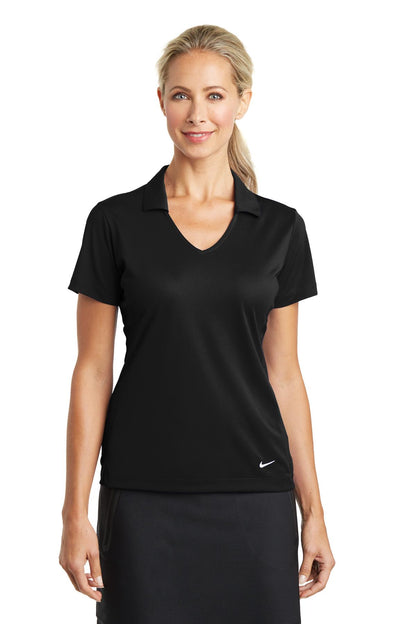 Front View of Black Nike Women's Dri-FIT Vertical Mesh Polo. 637165 plain
