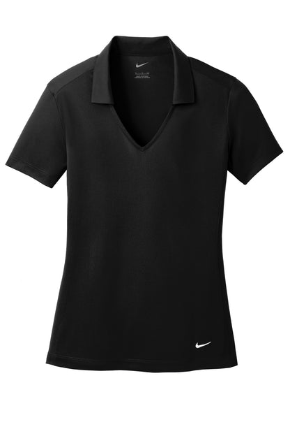 Front View of Black Nike Women's Dri-FIT Vertical Mesh Polo. 637165 plain