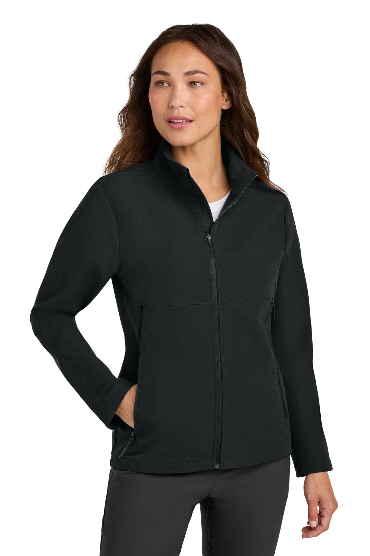 Front View of Black Nike Women's Full-Zip Soft Shell Jacket NKHM7937 plain