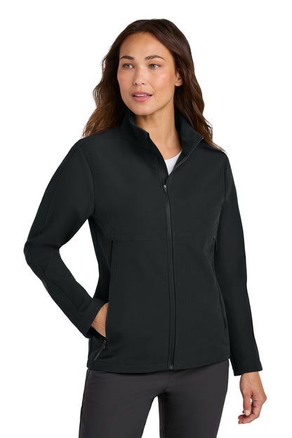 Front View of Black Nike Women's Full-Zip Soft Shell Jacket NKHM7937 plain