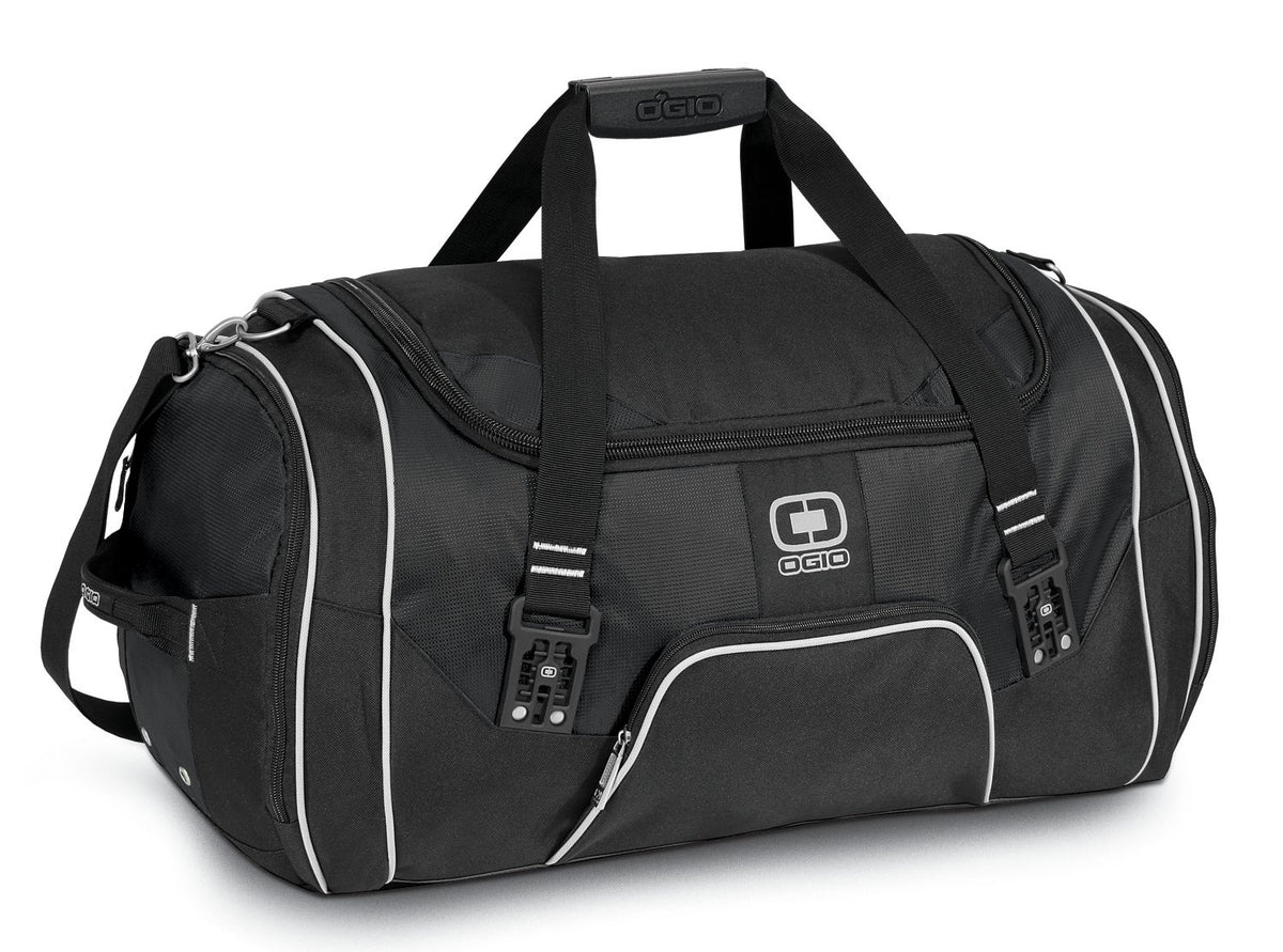 Front View of Black OGIO - Rage Duffel. 108089 plain