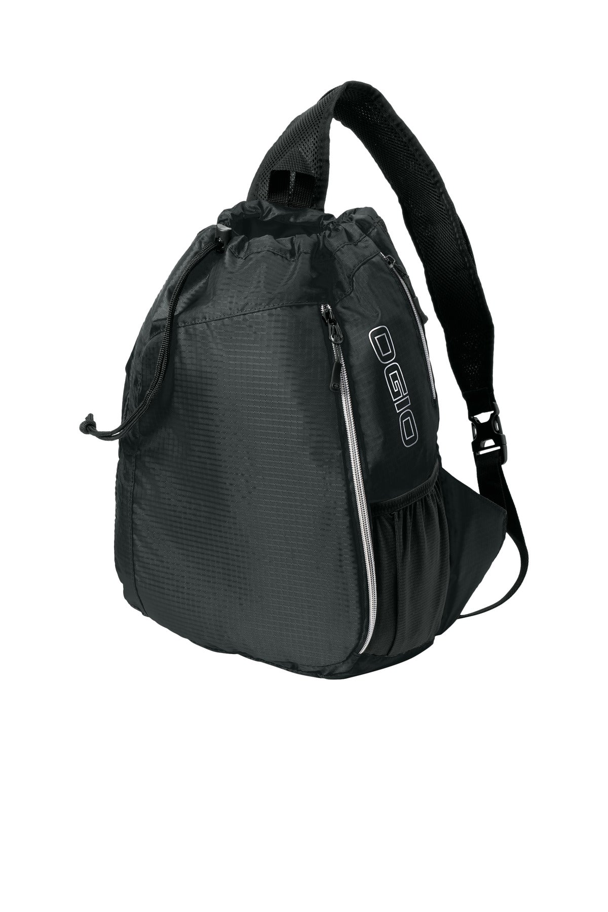 Front View of Black OGIO Sonic Sling Pack. 412046 plain