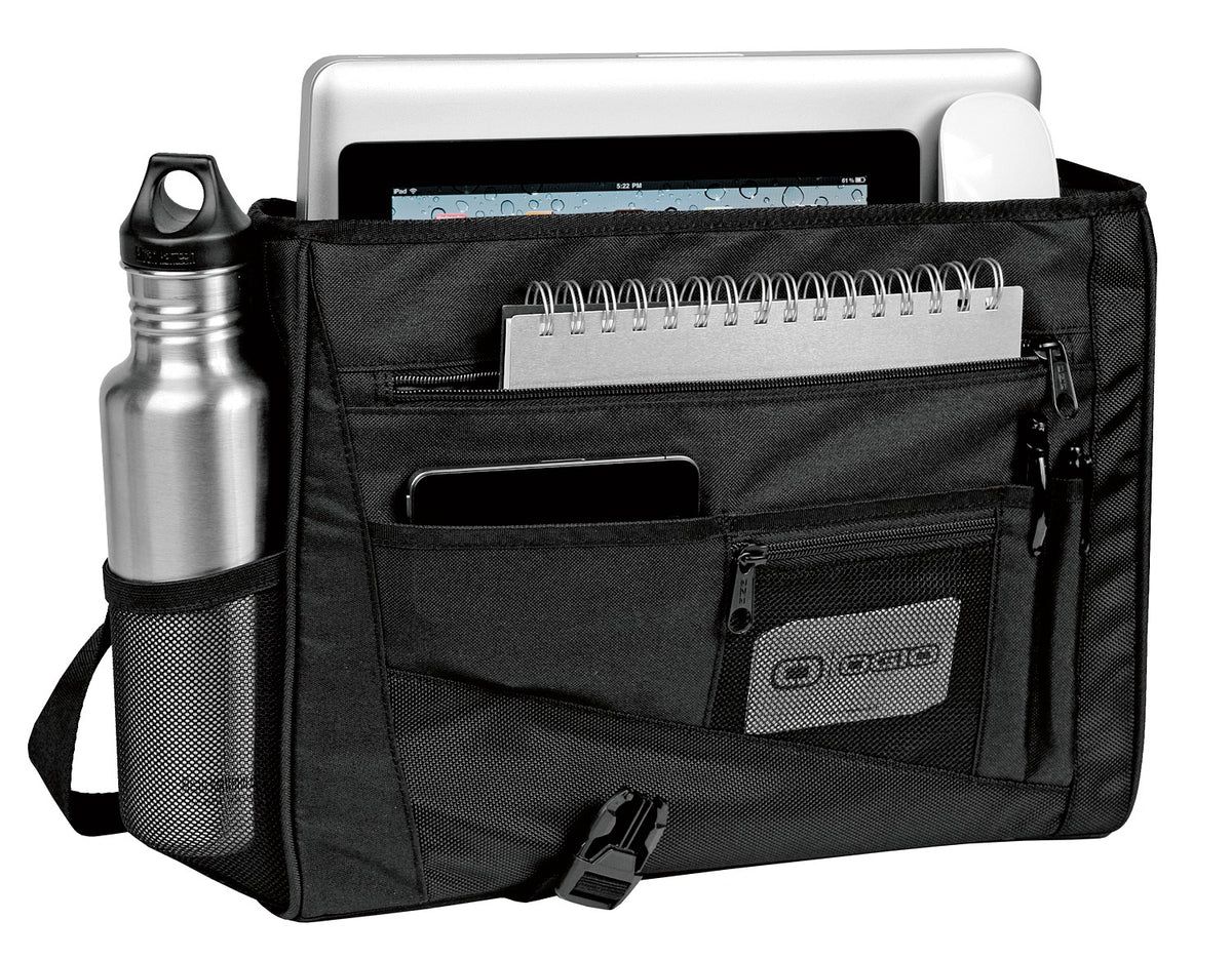 Front View of Black OGIO - Vault Messenger. 417012 plain