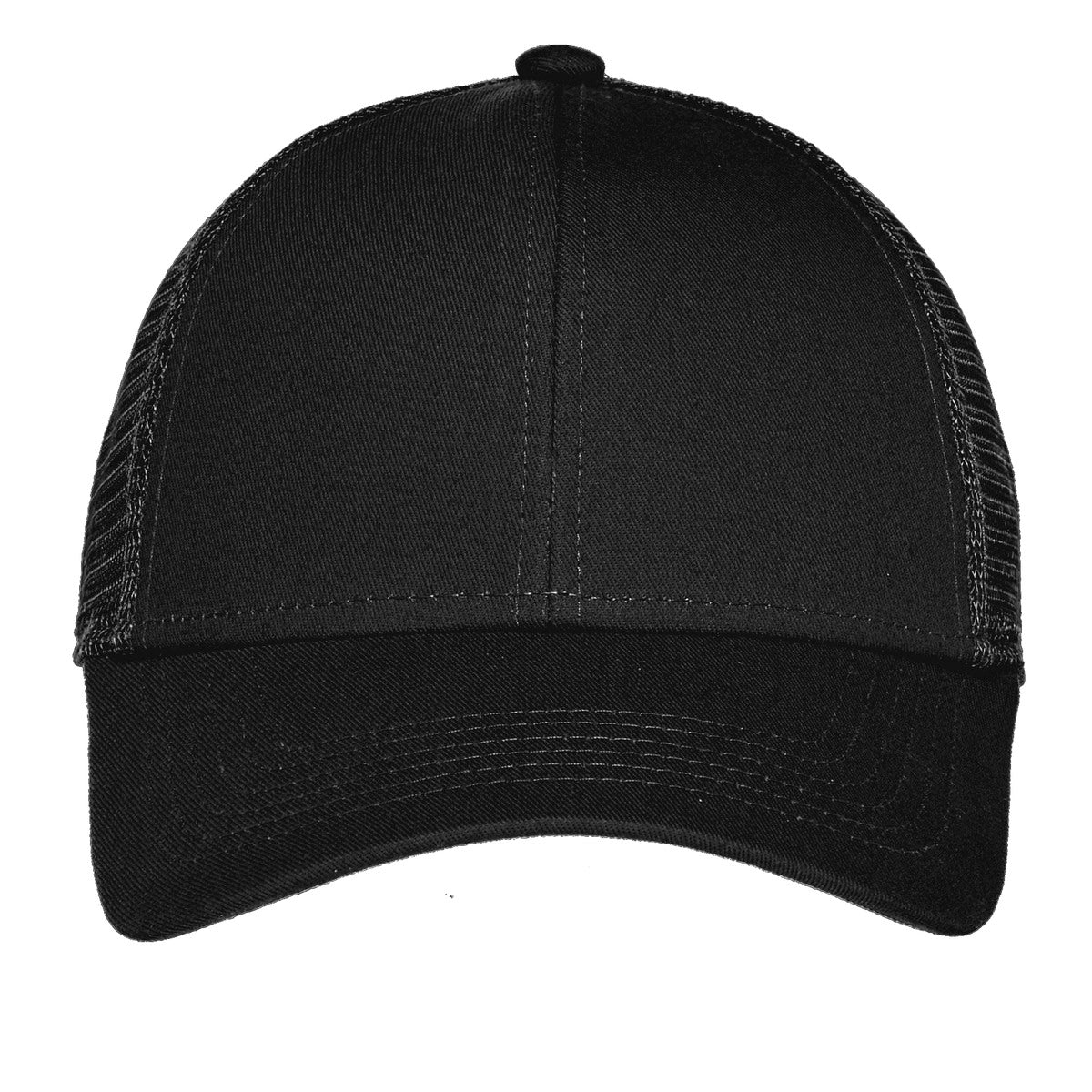 Front View of Black Port Authority Adjustable Mesh Back Cap. C911 plain