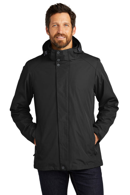 Front View of Black Port Authority All-Weather 3-in-1 Jacket J123 plain