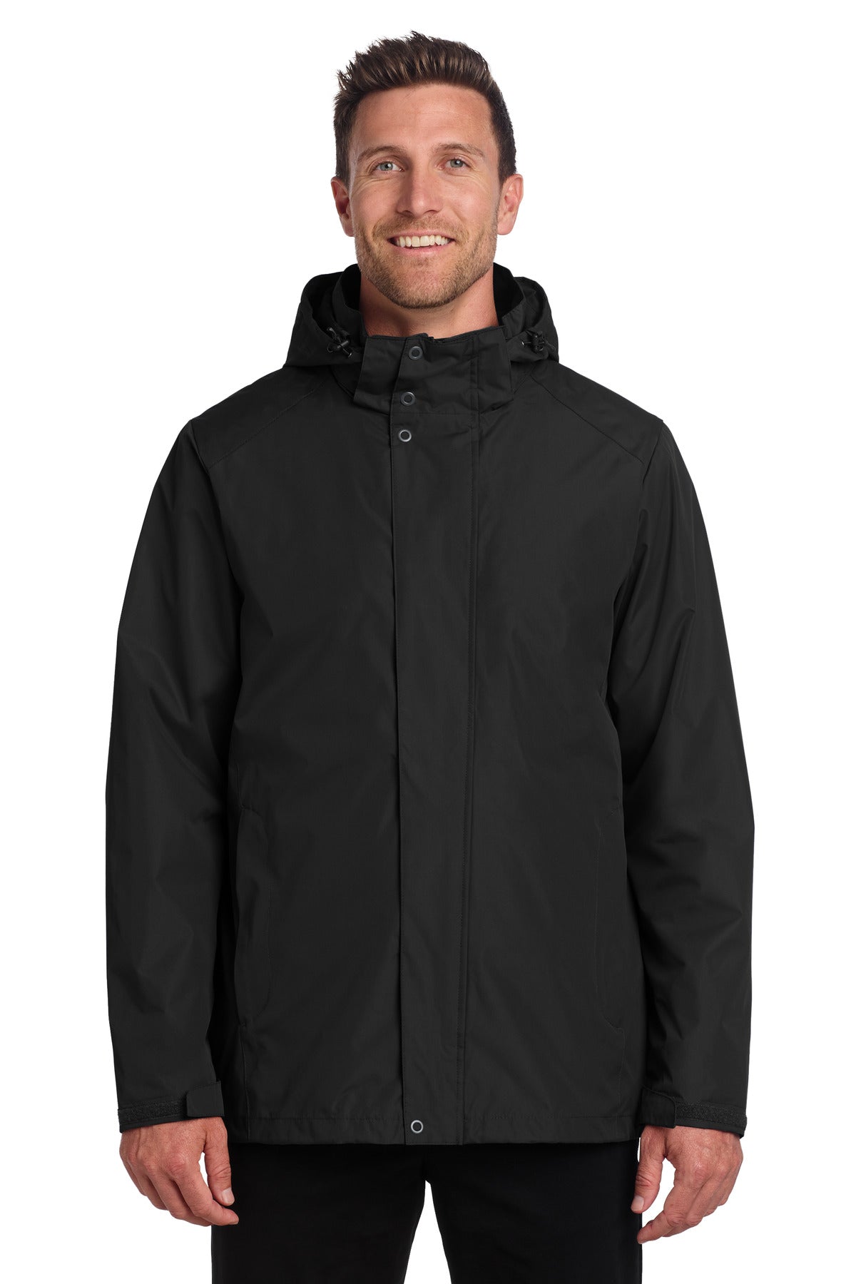 Front View of Black Port Authority All-Weather 3-in-1 Jacket J123 plain
