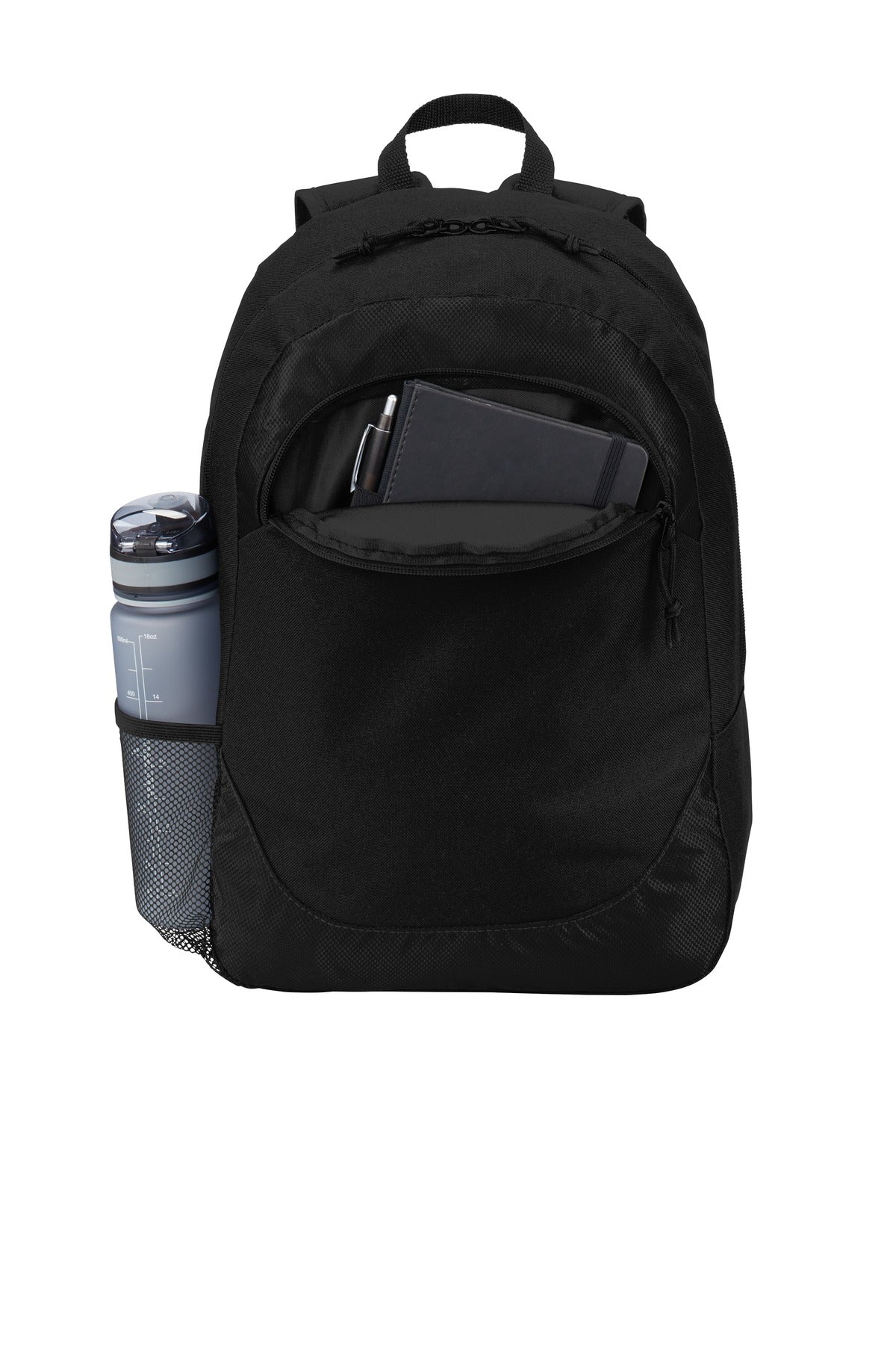 Front View of Black Port Authority Circuit Backpack. BG217 plain