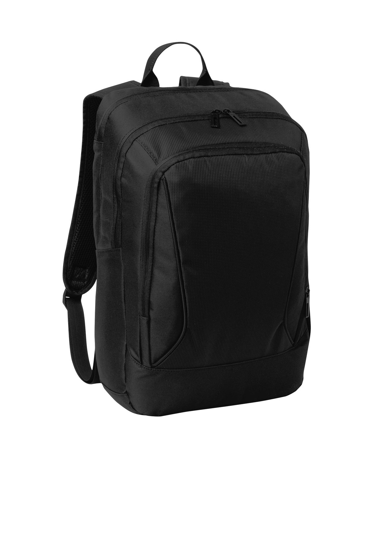 Front View of Black Port Authority City Backpack. BG222 plain