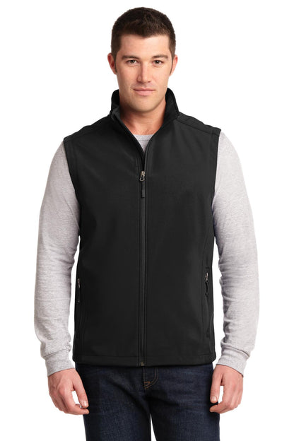 Front View of Black Port Authority Core Soft Shell Vest. J325 plain