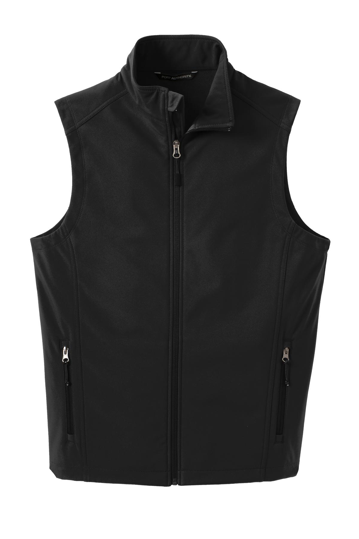 Front View of Black Port Authority Core Soft Shell Vest. J325 plain