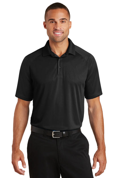 Front View of Black Port Authority Crossover Raglan Polo. K575 plain
