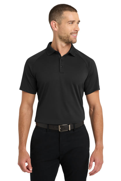 Front View of Black Port Authority Crossover Raglan Polo. K575 plain