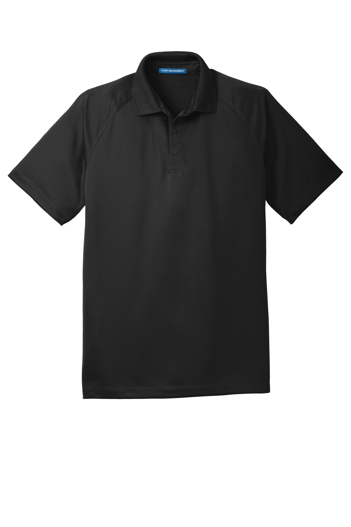 Front View of Black Port Authority Crossover Raglan Polo. K575 plain