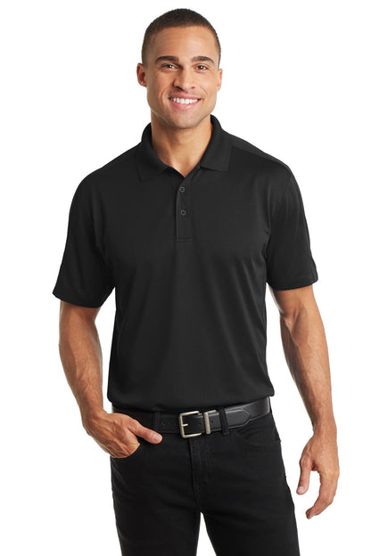 Front View of Black Port Authority Diamond Jacquard Polo. K569 plain