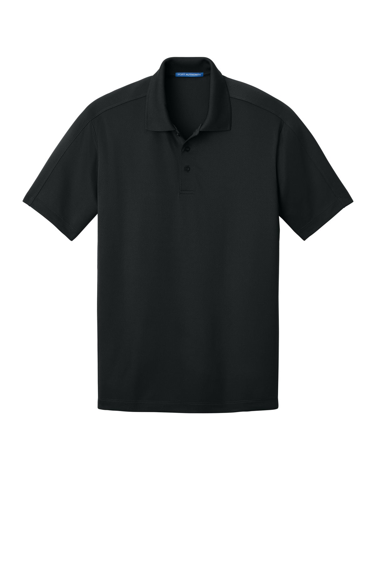 Front View of Black Port Authority Diamond Jacquard Polo. K569 plain