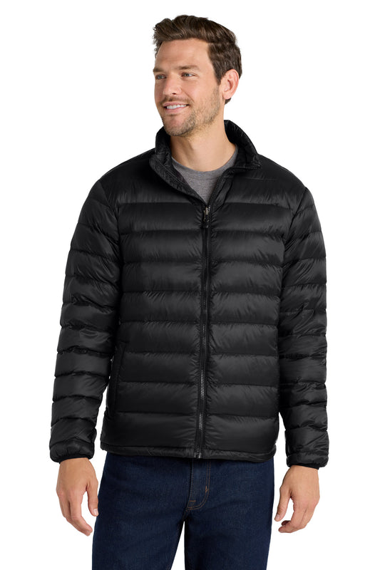 Front View of Black Port Authority Down Jacket. J323 plain