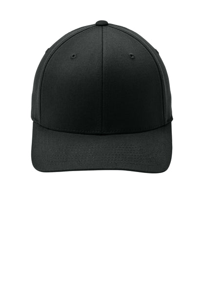 Front View of Black Port Authority Flexfit Cotton Twill Cap. C813 plain