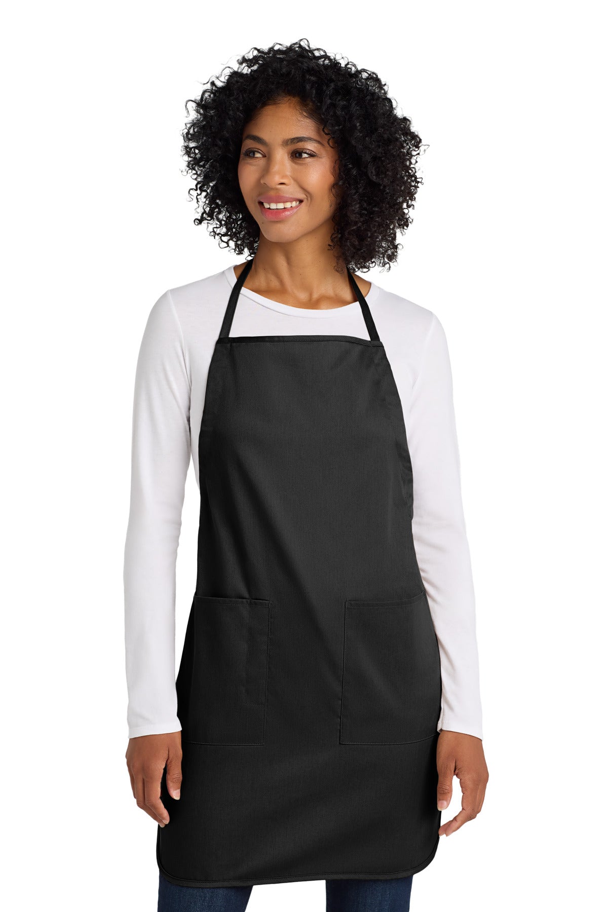 Front View of Black Port Authority Full-Length Apron. A520 plain
