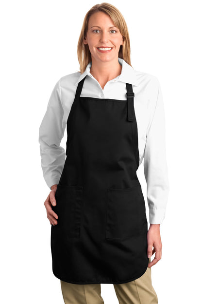 Front View of Black Port Authority Full-Length Apron with Pockets. A500 plain