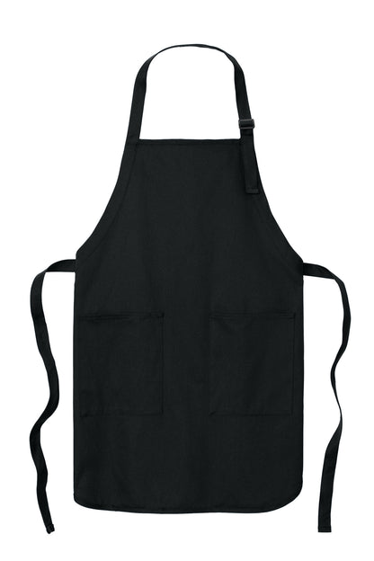 Front View of Black Port Authority Full-Length Apron with Pockets. A500 plain