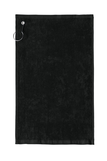 Front View of Black Port Authority Grommeted Hemmed Towel PT400 plain